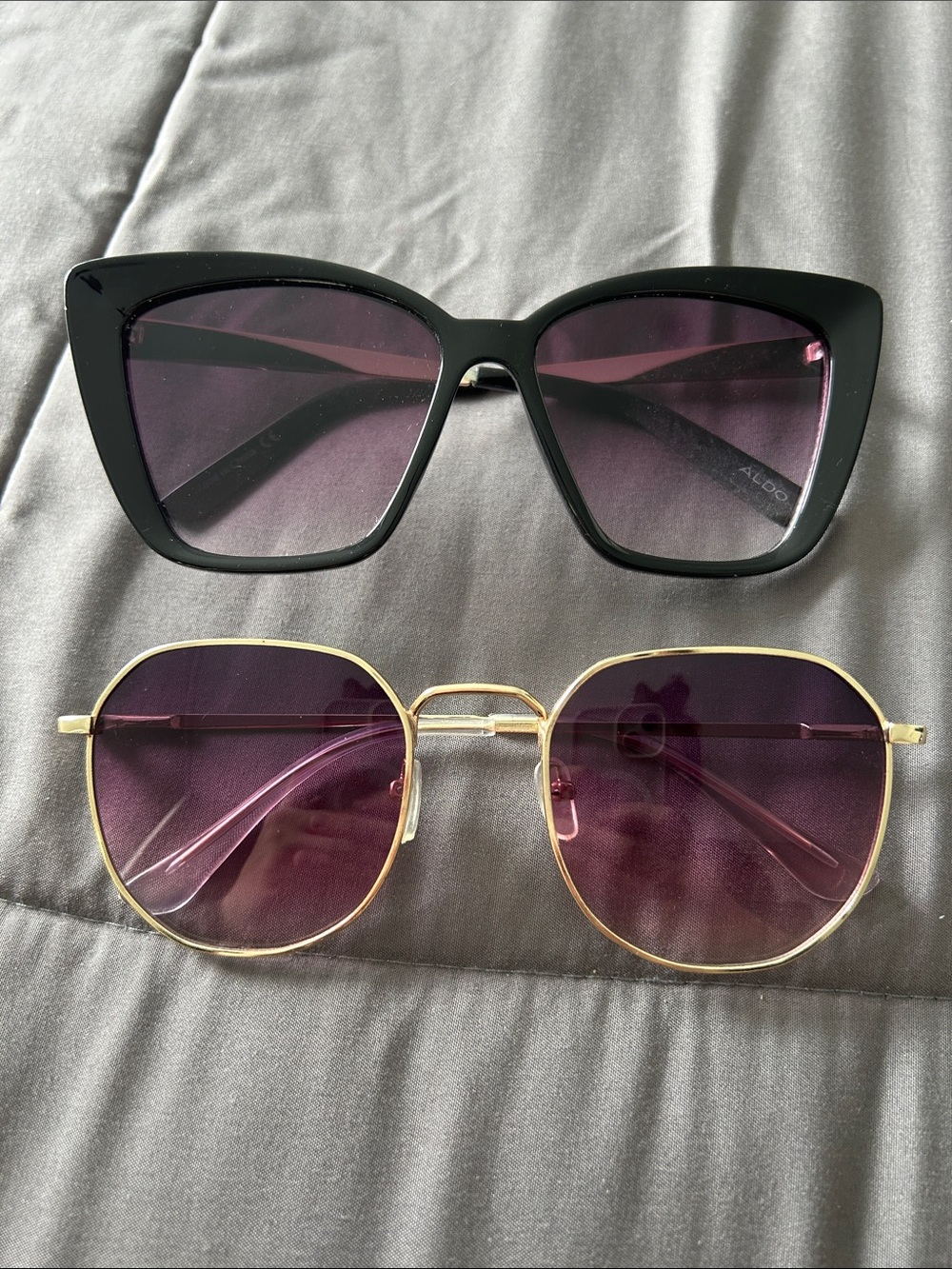 Aldo Black Cat-Eye & Gold Round Sunglasses with Purple Lenses